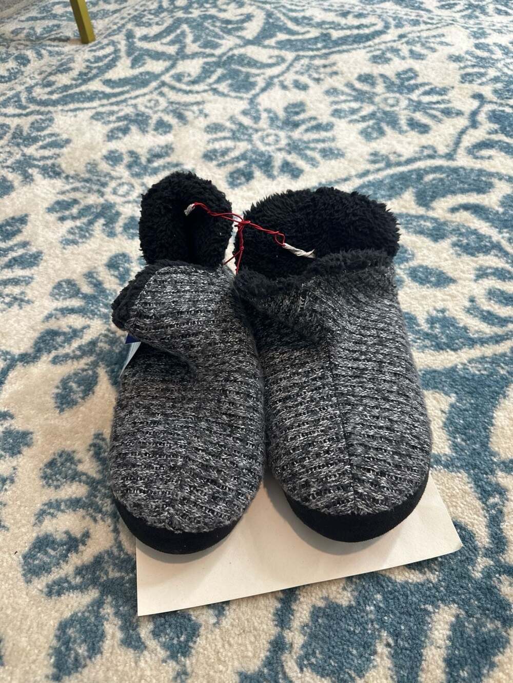 Dearfoams Women's Chenille Knit Foldover Boot Slippers with Sherpa Lining, Gray/